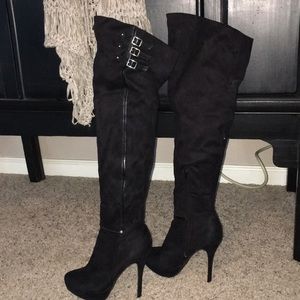 Over the knee faux suede platform boots